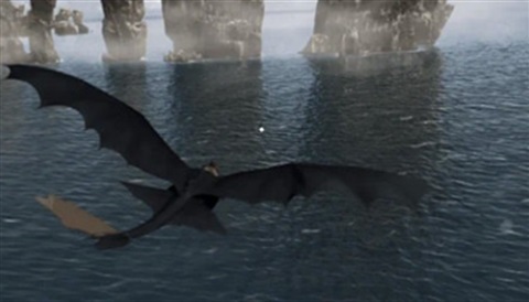 Dragon flying over the ocean